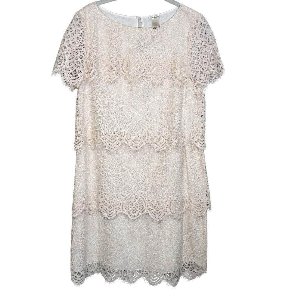 Sundance Dress Womens Small Ivory Lace Layered Shift Short Sleeve Knee Length - Picture 2 of 8